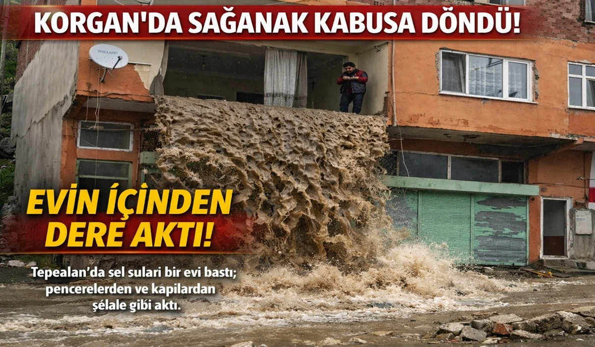 Korgan'da İnanılmaz G&ouml;r&uuml;nt&uuml;: Evin İ&ccedil;inden Şelale Aktı!