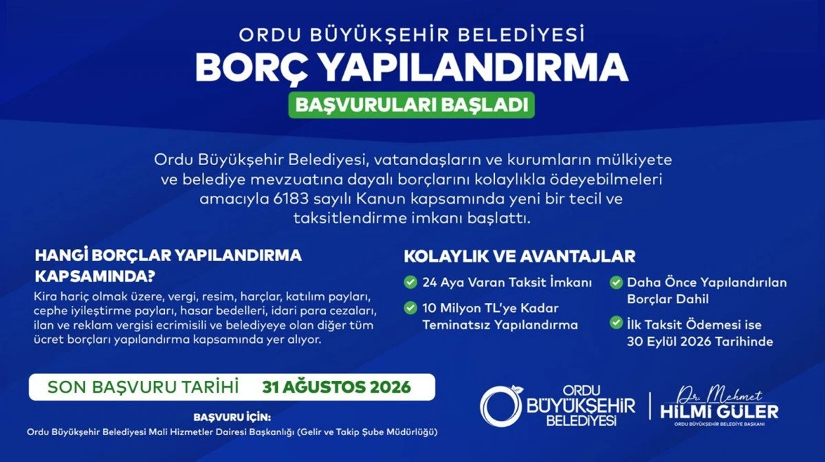 Ordu Belediyesi&rsquo;nden Vergi Bor&ccedil;larına D&uuml;zenleme