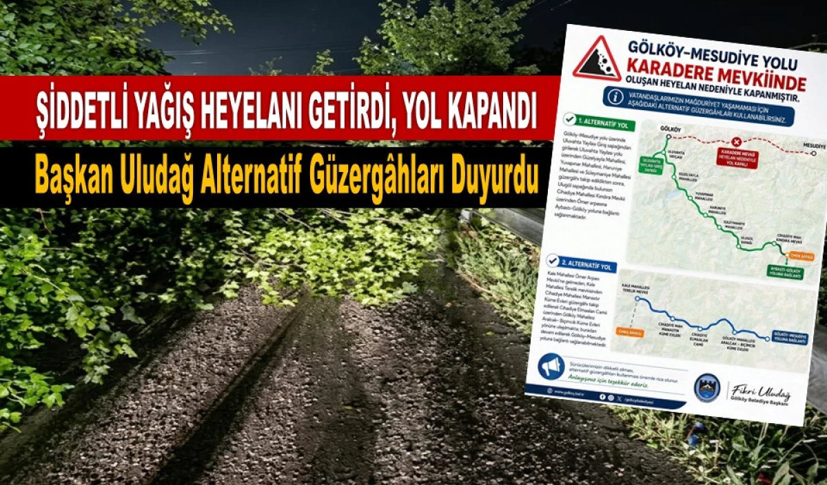 Ordu'da Bir Heyelan Daha: G&ouml;lk&ouml;y&ndash;Mesudiye Yolu Kapandı