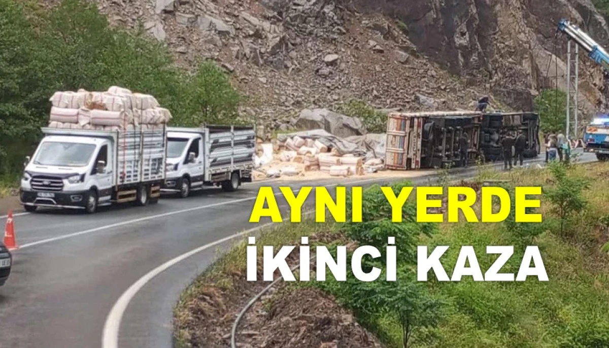 ORDU'DA DEVRİLEN SAMAN YÜKLÜ TIR, YOLU KAPATTI