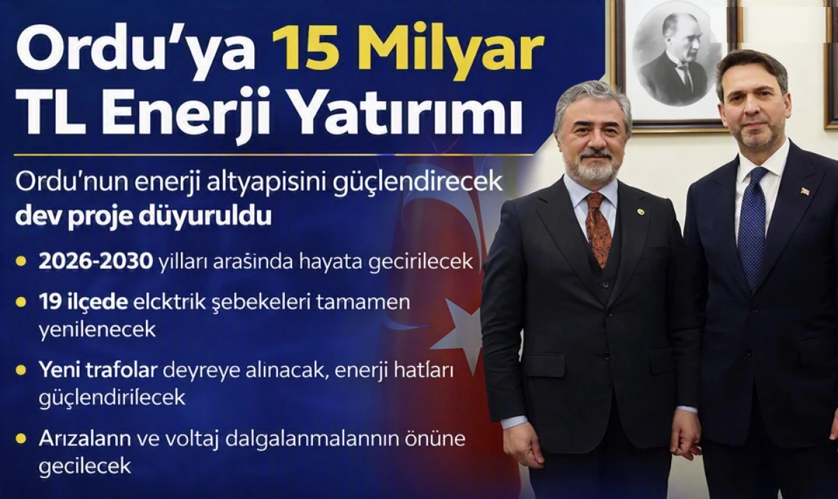 Ordu&rsquo;ya 15 Milyar Tl&rsquo;lik Dev Enerji Yatırımı M&uuml;jdesi