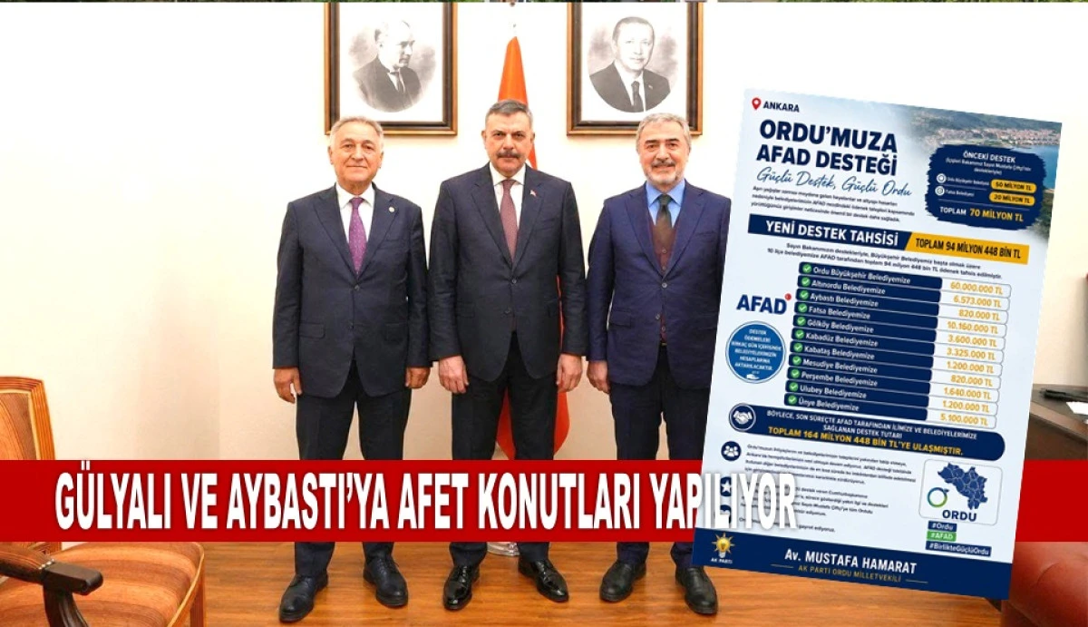 Ordu&rsquo;ya AFAD&rsquo;dan 164 Milyon TL Destek Geldi!